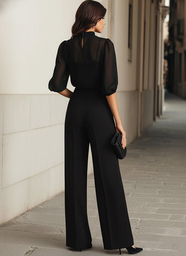 Completo da donna con top a collo alto trasparente e pantaloni a gamba larga 9