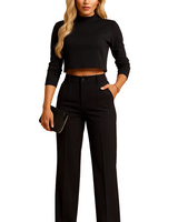Completo da donna due pezzi con crop top a collo alto e pantaloni a gamba dritta 1
