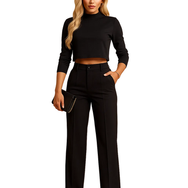 Completo da donna due pezzi con crop top a collo alto e pantaloni a gamba dritta 1
