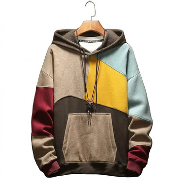 Felpa con cappuccio patchwork colorblock da uomo 1