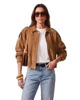 Giacca Bomber in Camoscio da Donna con Chiusura a Zip e Bottoni 1