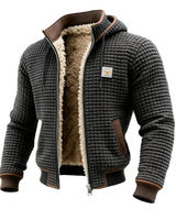 Giacca con cappuccio e zip, texture a griglia, da uomo 1