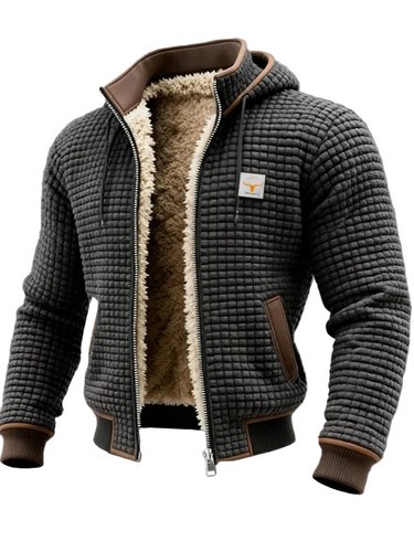 Giacca con cappuccio e zip, texture a griglia, da uomo 1