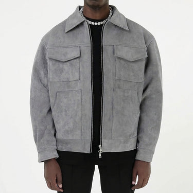 Giacca con zip e texture effetto camoscio da uomo 4