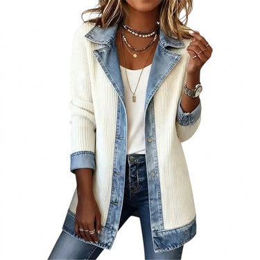 Giacca in maglia a coste da donna con finiture in denim 1