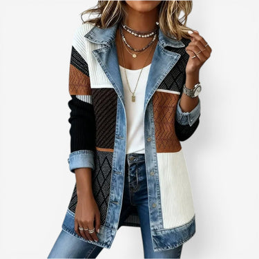 Giacca in maglia a coste da donna con finiture in denim 3