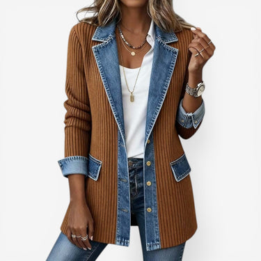 Giacca in maglia a coste da donna con finiture in denim 4