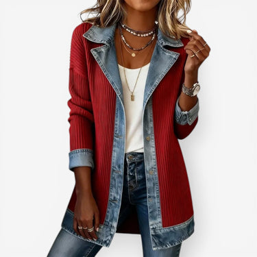 Giacca in maglia a coste da donna con finiture in denim 5