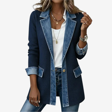 Giacca in maglia a coste da donna con finiture in denim 6