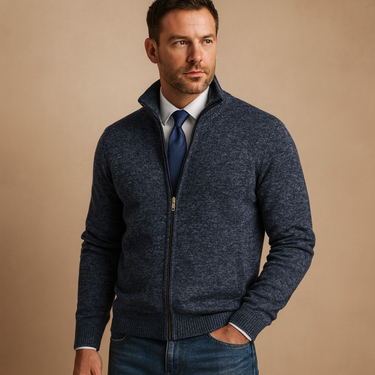 Giacca in maglia da uomo con zip e collo alto 5