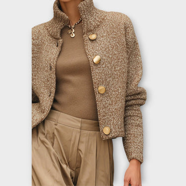 Giacca in maglia testurizzata da donna con bottoni color oro 2