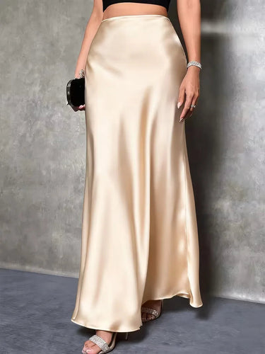 Gonna lunga in raso a vita alta da donna 10