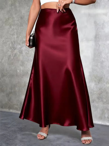 Gonna lunga in raso a vita alta da donna 4