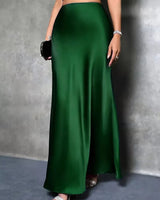 Gonna lunga in raso a vita alta da donna 5