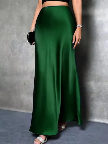 Gonna lunga in raso a vita alta da donna 5