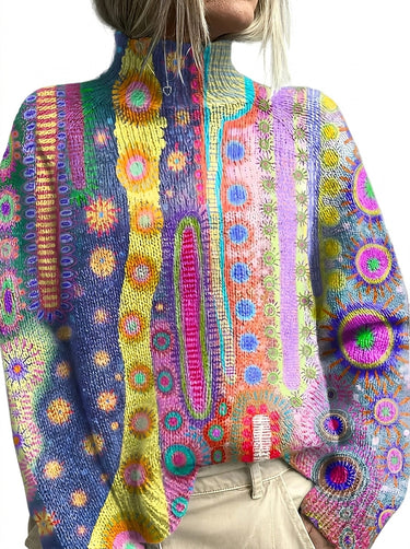 Maglione in maglia a collo alto da donna con motivo astratto