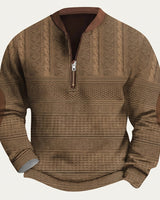 Maglione in maglia a motivi geometrici con zip a un quarto e toppe sui gomiti da uomo 5