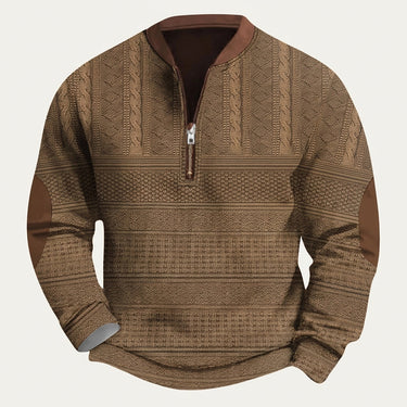 Maglione in maglia a motivi geometrici con zip a un quarto e toppe sui gomiti da uomo 5