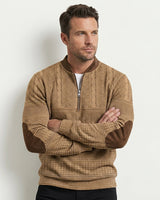 Maglione in maglia a motivi geometrici con zip a un quarto e toppe sui gomiti da uomo 6
