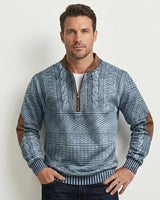 Maglione in maglia a motivi geometrici con zip a un quarto e toppe sui gomiti da uomo 8