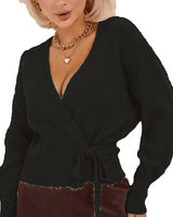 Maglione in maglia a portafoglio da donna con scollo a V e cintura in vita 2