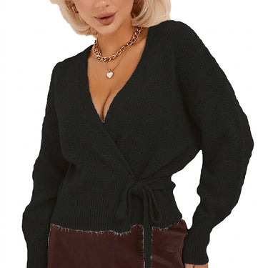 Maglione in maglia a portafoglio da donna con scollo a V e cintura in vita 2