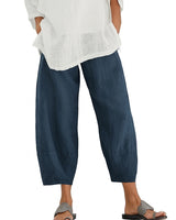 Pantaloni Donna a Gamba Larga e Taglio Cropped con Vita Elastica 1