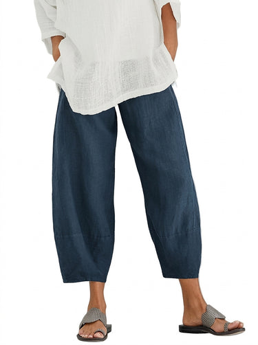 Pantaloni Donna a Gamba Larga e Taglio Cropped con Vita Elastica 1