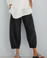 Pantaloni Donna a Gamba Larga e Taglio Cropped con Vita Elastica 3