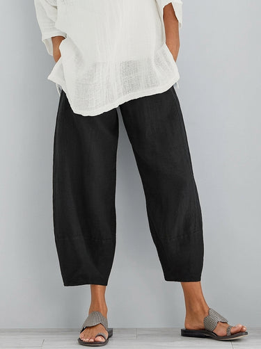Pantaloni Donna a Gamba Larga e Taglio Cropped con Vita Elastica 3
