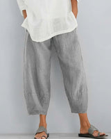 Pantaloni Donna a Gamba Larga e Taglio Cropped con Vita Elastica 4