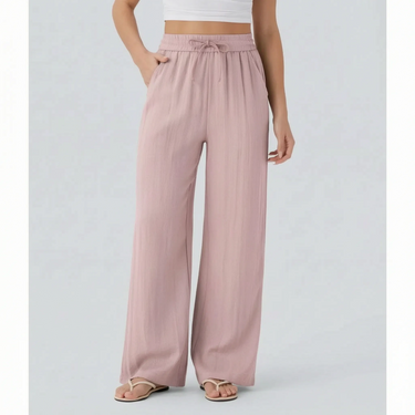 Pantaloni a gamba larga da donna con vita a coulisse 11