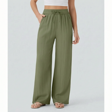 Pantaloni a gamba larga da donna con vita a coulisse 7