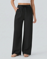 Pantaloni a gamba larga da donna con vita a coulisse 9