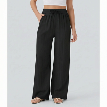 Pantaloni a gamba larga da donna con vita a coulisse 9