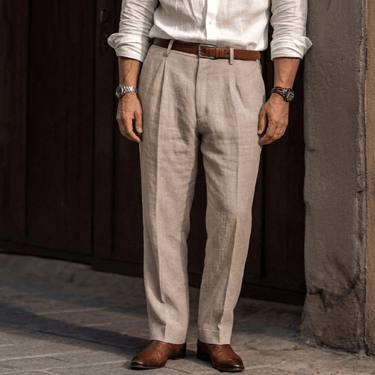 Pantaloni a pieghe da uomo con passanti per cintura 4