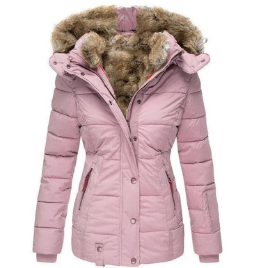 Piumino da donna con cappuccio foderato in pelliccia sintetica 1