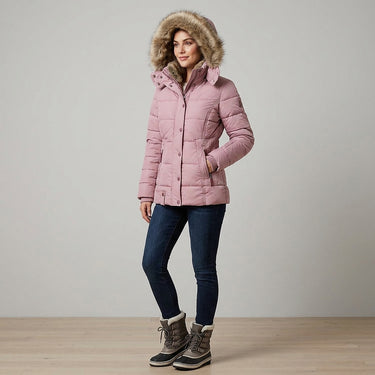 Piumino da donna con cappuccio foderato in pelliccia sintetica 2