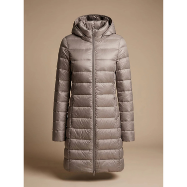 Piumino lungo da donna con cappuccio e chiusura a zip 5