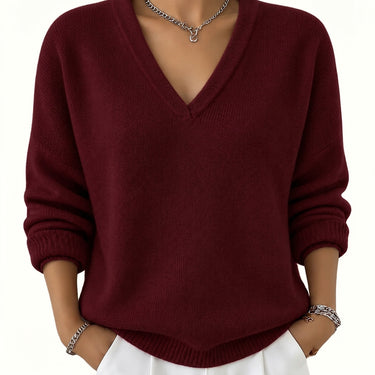 Pullover in maglia a maniche lunghe con scollo a V da donna 1