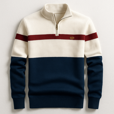 Pullover in maglia da uomo con zip a un quarto e motivo colorblock 2