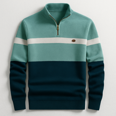 Pullover in maglia da uomo con zip a un quarto e motivo colorblock 3