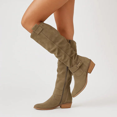 Stivali al ginocchio da donna in camoscio con zip laterale e tacco largo 3