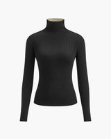 Top a maniche lunghe a coste con collo alto da donna 7