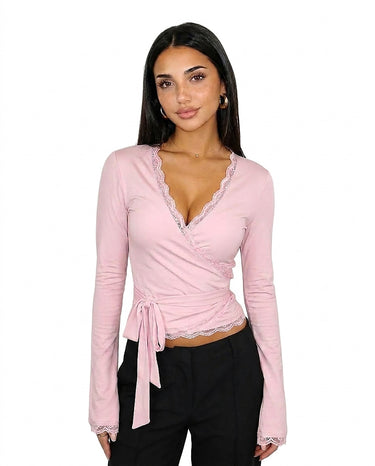 Top a portafoglio da donna con finiture in pizzo e laccio laterale 1