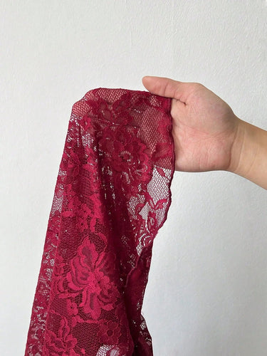 Top da donna a maniche lunghe in pizzo con collo alto 6