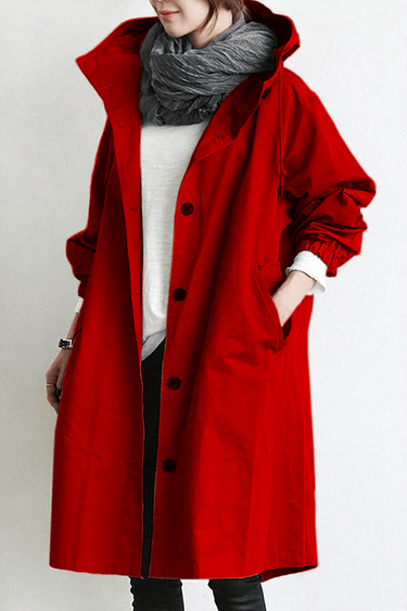 Trench coat da donna con cappuccio e chiusura a bottoni 6