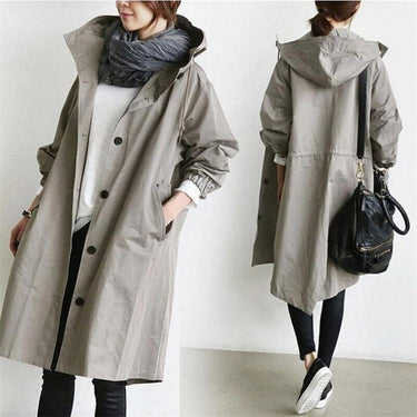 Trench coat da donna con cappuccio e chiusura a bottoni 9