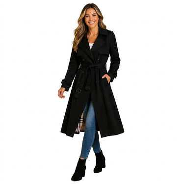 Trench coat da donna con cintura e colletto a revers 1