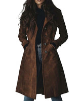 Trench coat da donna in camoscio con chiusura a bottoni 1